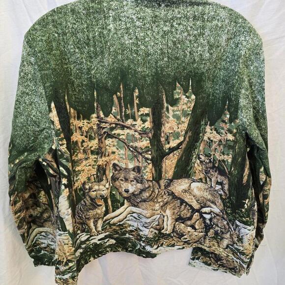 Vtg Whales Friends Button Up Embellished 100 Cotton Jacket Wolves Collared - Picture 5 of 12